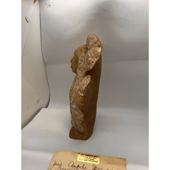 Pre Columbian Jaina Maya Pottery Figure Standing Woman Arms Raised Headdress Lrg - Picture 15 of 16
